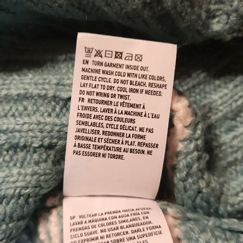 American Eagle Crew Neck Oversized Knit Sweater, Medium, Holiday Green & White